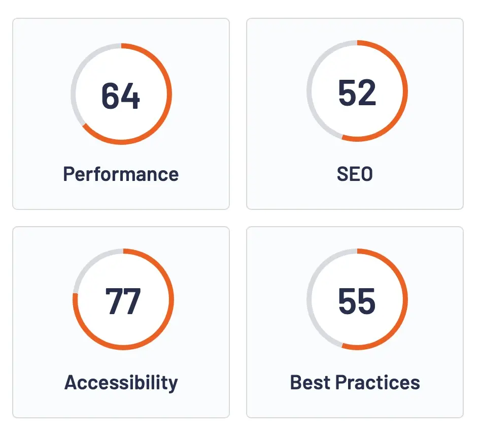 Before image showing a website with technical issues