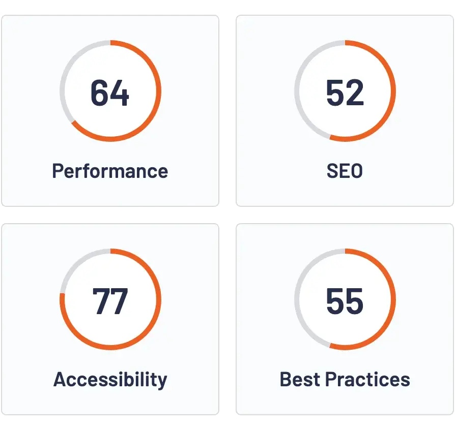 Before image showing a website with technical issues