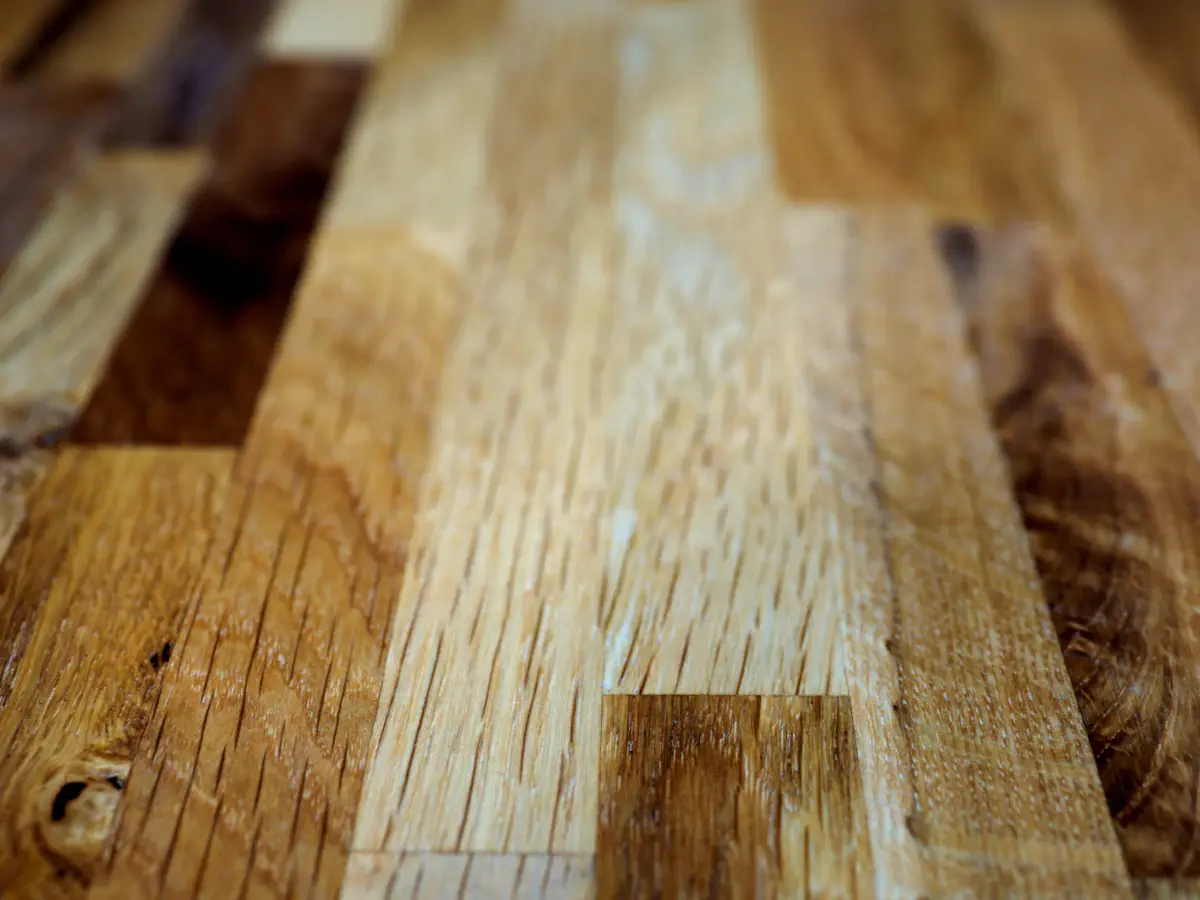 Hardwood parquet flooring in a finished residential space